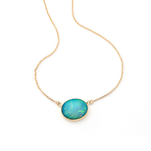 Oval Ethiopian Opal Necklace, 14K Yellow Gold