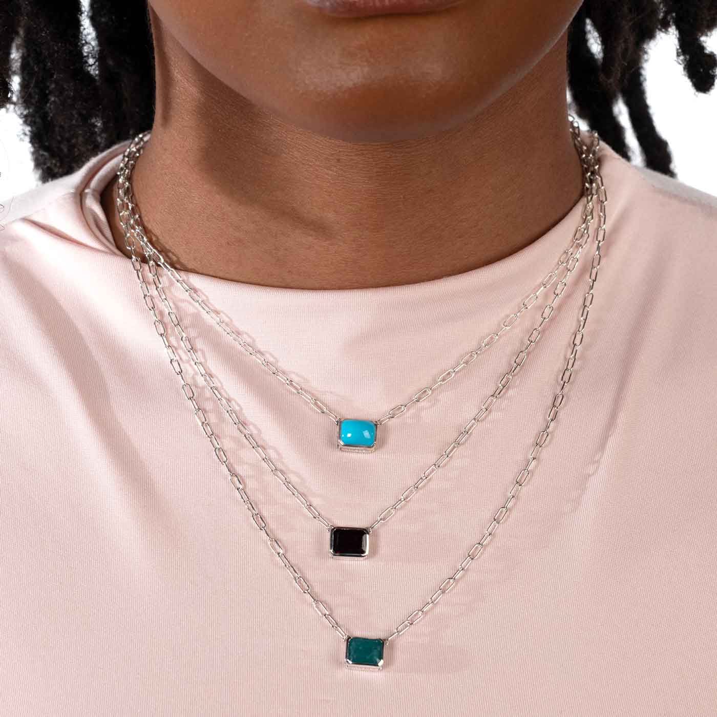 Rectangular Turquoise Paperclip Necklace, Sterling Silver – EFG
