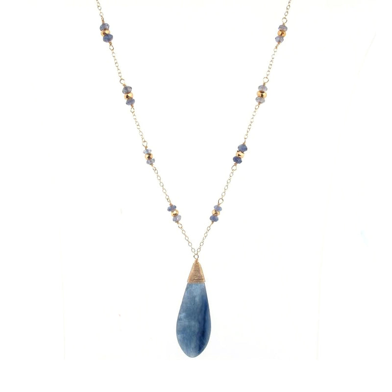 Elongated Kyanite Drop Necklace, 14K Yellow Gold
