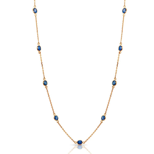 Faceted Sapphire Station Necklace, 18 Inches, 18K Yellow Gold