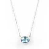 Oval Blue Topaz Necklace, 14K White Gold