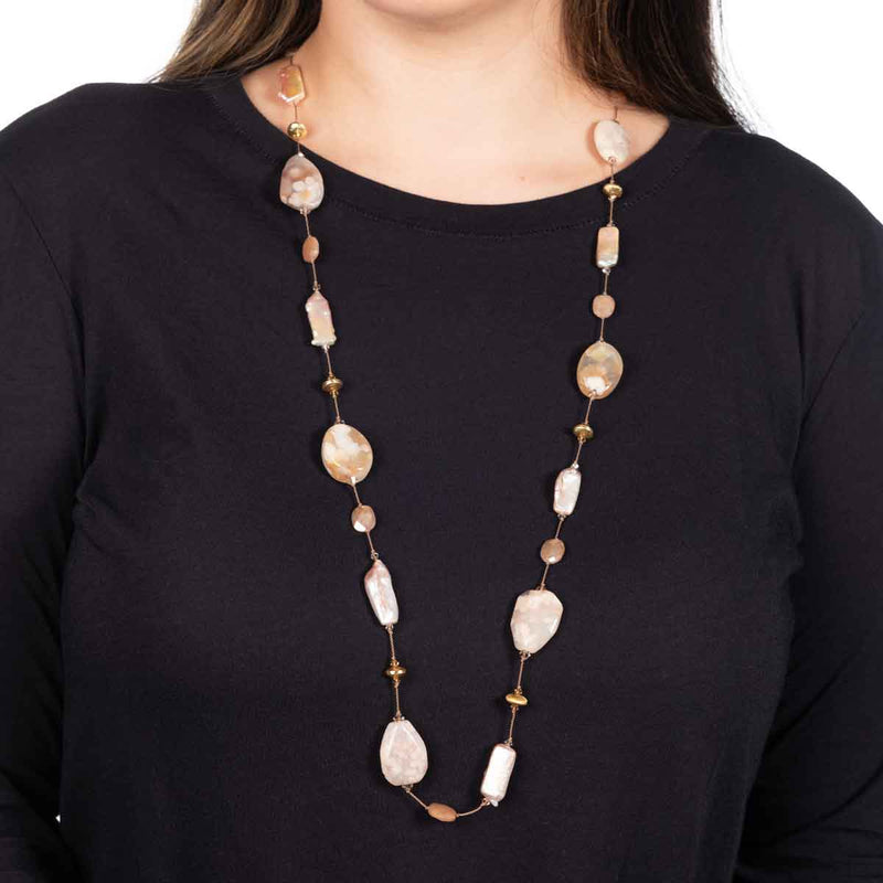 Pink Tone Multi Gemstone Necklace, 35 Inches, Vermeil