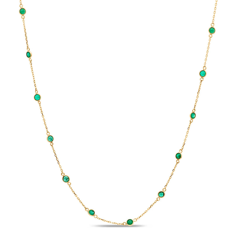 Emerald Round Station Necklace, 16 Inches, 18K Yellow Gold