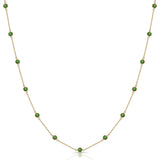 Emerald Round Station Necklace, 18 Inches, 18K Yellow Gold