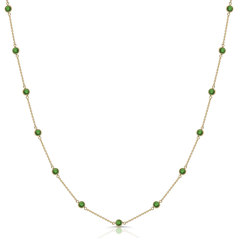 Emerald Round Station Necklace, 18 Inches, 18K Yellow Gold