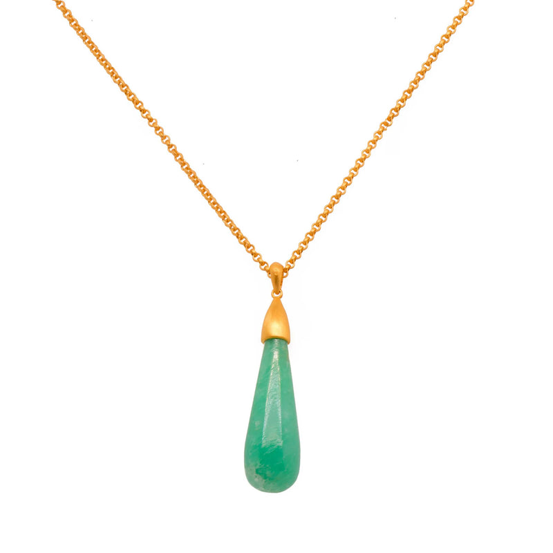 Greentone Chrysoprase Drop Pendant, 24 Karat Vermeil