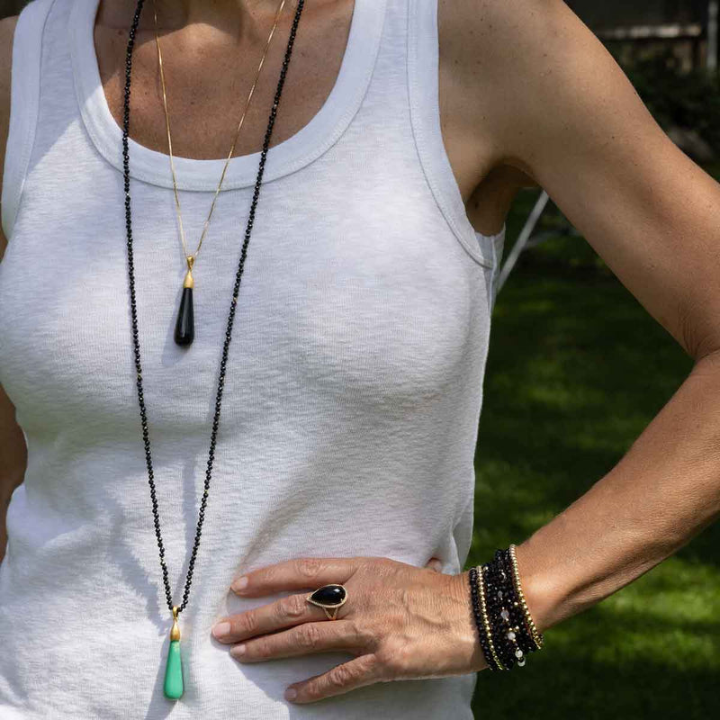 Obsidian Drop Pendant, 24 Karat Vermeil