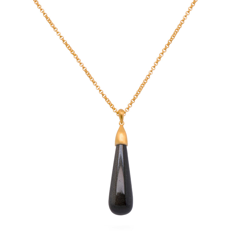 Obsidian Drop Pendant, 24 Karat Vermeil