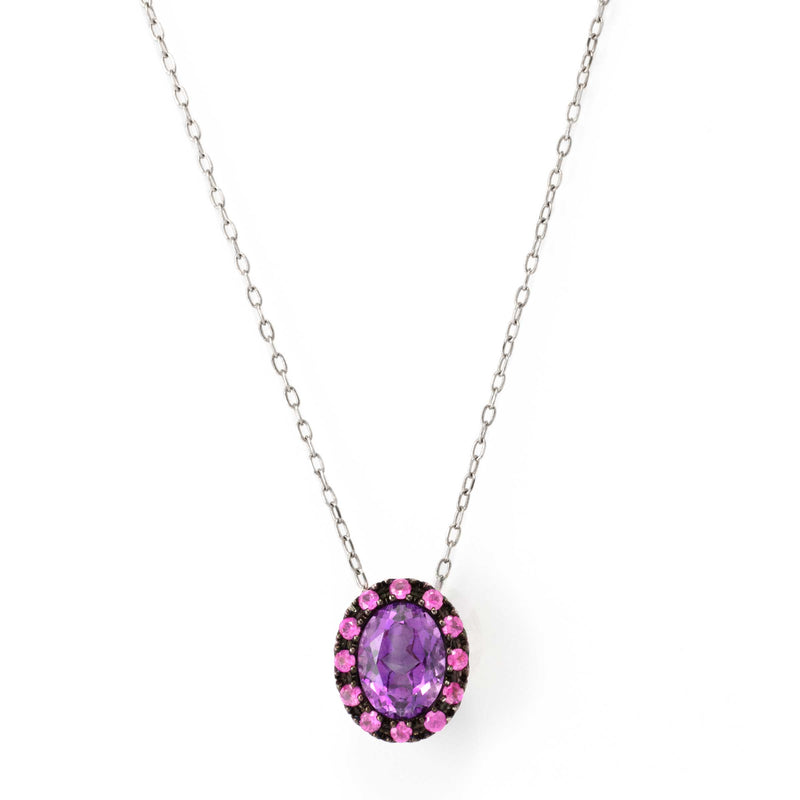 Amethyst and Pink Sapphire Slide Pendant, 14K White Gold