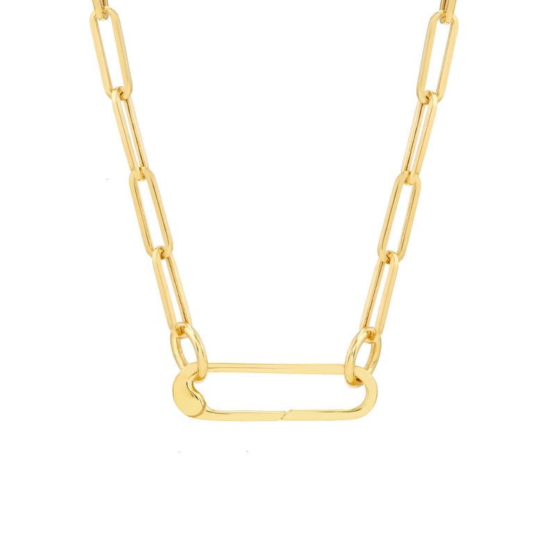 Square Wire Oval Push Lock, 14K Yellow Gold