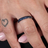 Pavé Set Blue Sapphire Ring, 14K White Gold