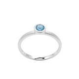 Round Bezel Set Blue Sapphire Ring, 14K White Gold
