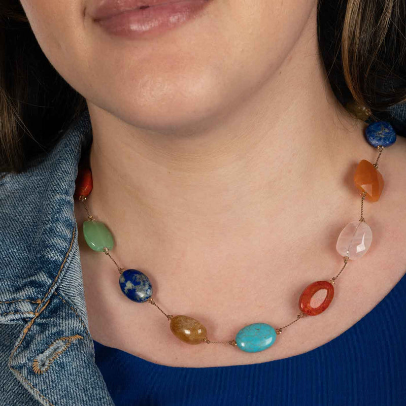 Multi Gemstone Necklace, 17 Inches