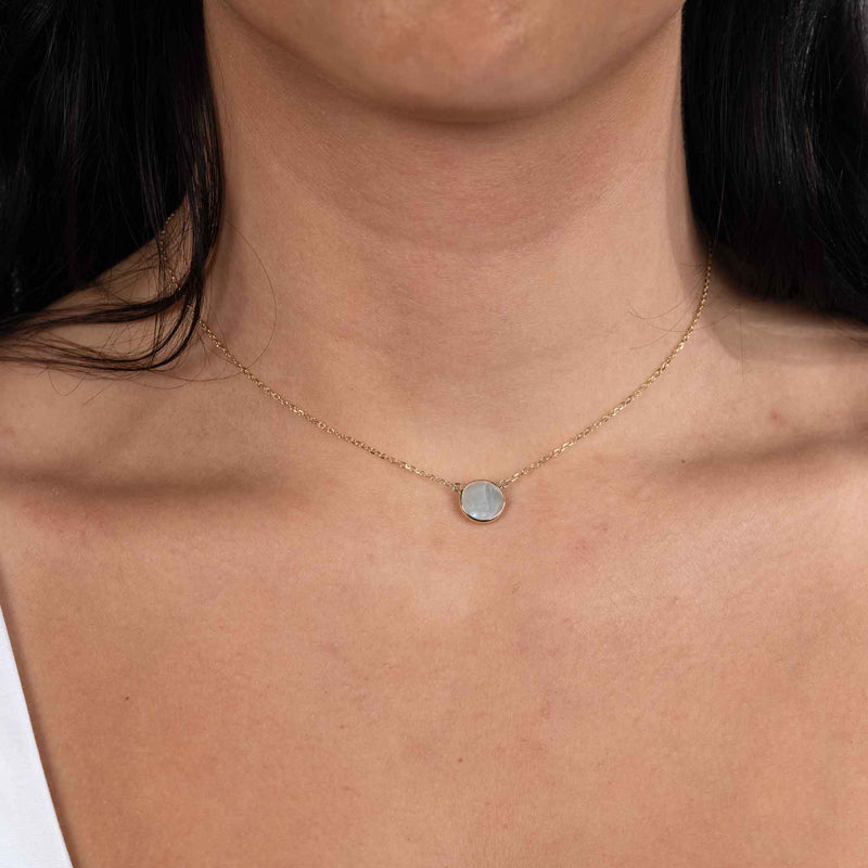 Bezel Set Mother of Pearl Center Necklace, 14K Yellow Gold