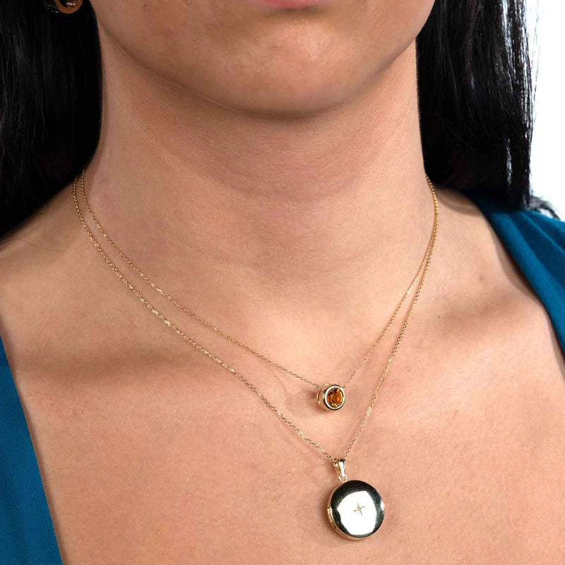 Bezel Set Citrine Necklace, 14K Yellow Gold