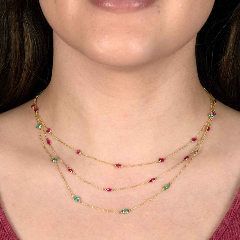 Ruby Marquise Station Necklace, 18 Inches, 18K Yellow Gold