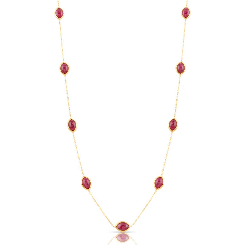 Ruby Marquise Station Necklace, 18 Inches, 18K Yellow Gold