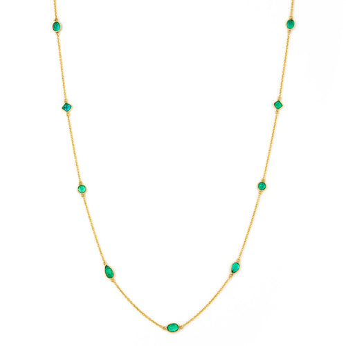 Emerald Mix Shape Necklace, 18 Inches, 18K Yellow Gold