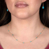 Turquoise Round Station Necklace, 18 Inches, 18K Yellow Gold