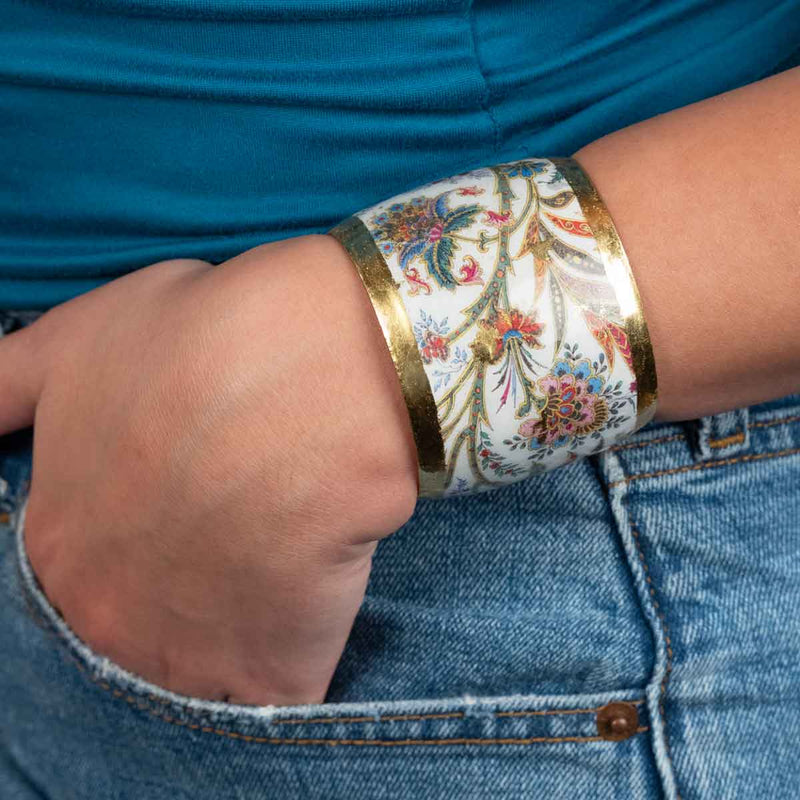 'Isabella' Enamel Cuff Bracelet, Gold Leaf, by Evocateur