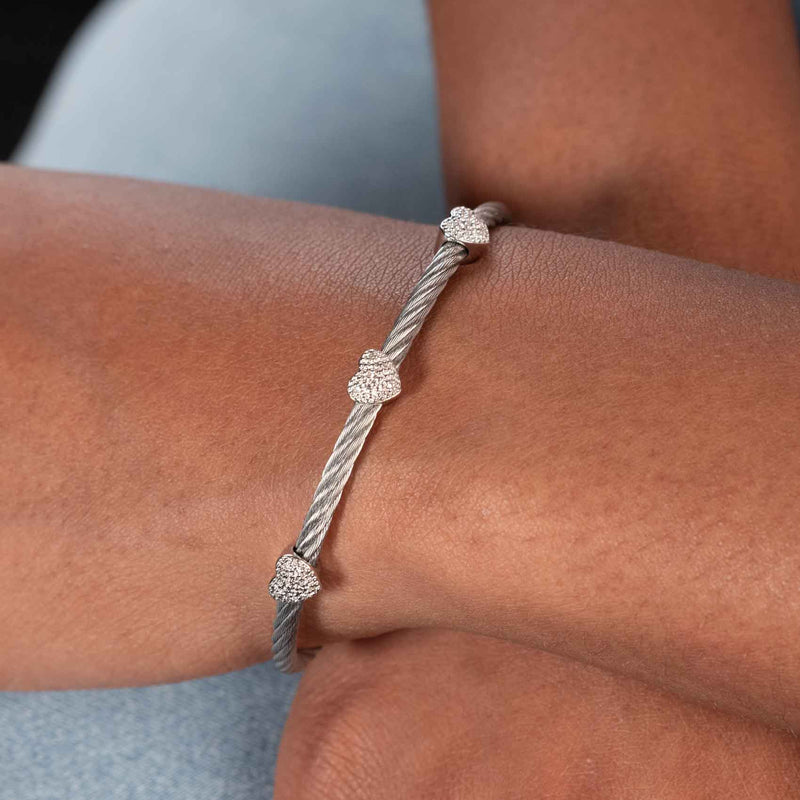 Diamond Cable Bracelet, Stainless, Pink Finish, Sterling, Adult Size