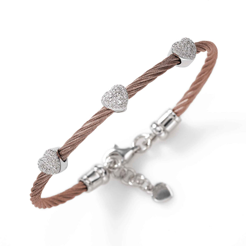 Diamond Cable Bracelet, Stainless, Pink Finish, Sterling, Adult Size