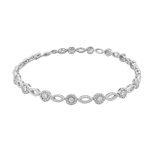 Alternating Diamond Link Bracelet, 14K White Gold