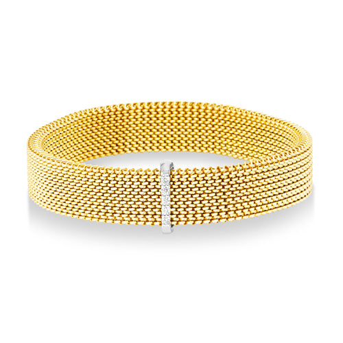 Wide Mesh Italian Bracelet with Diamonds, 18K Vermeil