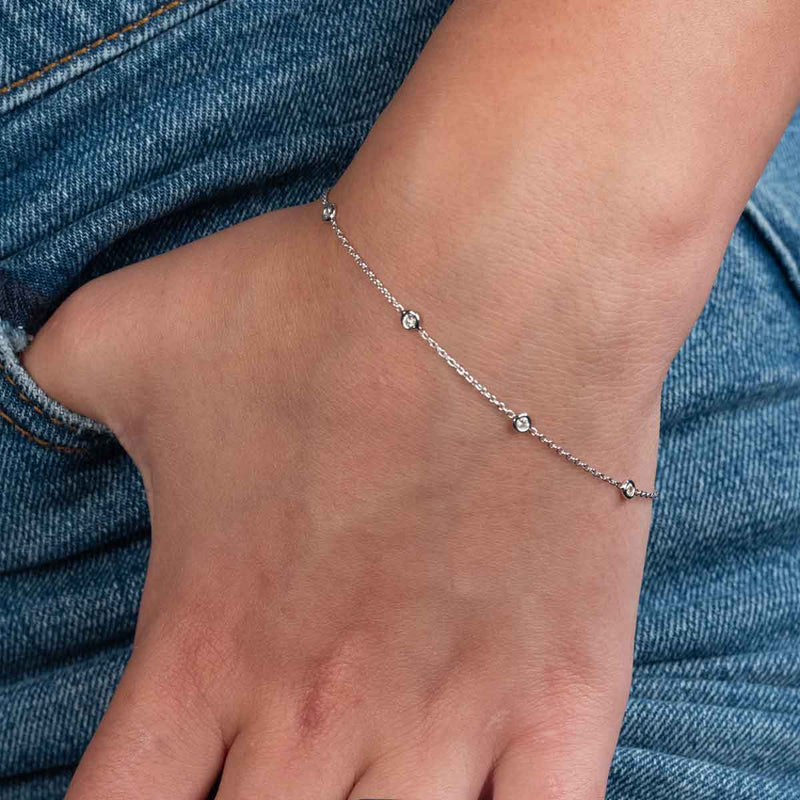 Bezel Set Diamond Station Chain Bracelet, 14K Yellow Gold
