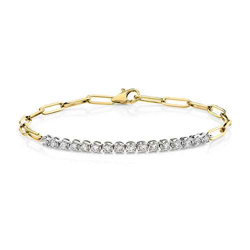 Diamond Bracelet with Paperclip Chain 14 Karat Gold