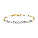 Diamond Bracelet with Paperclip Chain 14 Karat Gold