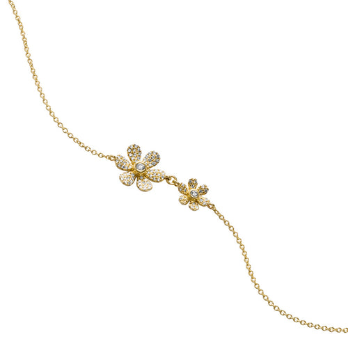 Pavé Diamond Flowers Chain Bracelet, 14K Yellow Gold