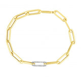 Paperclip Bracelet with Diamond Link, 14K Yellow Gold