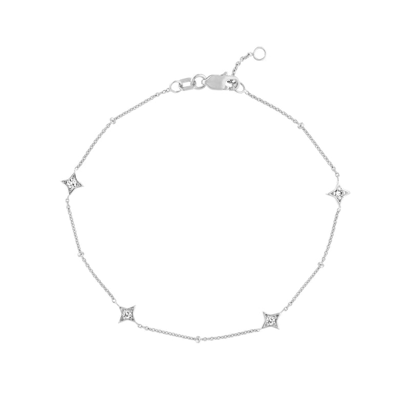 Diamond Star Station Chain Bracelet, 14K White Gold