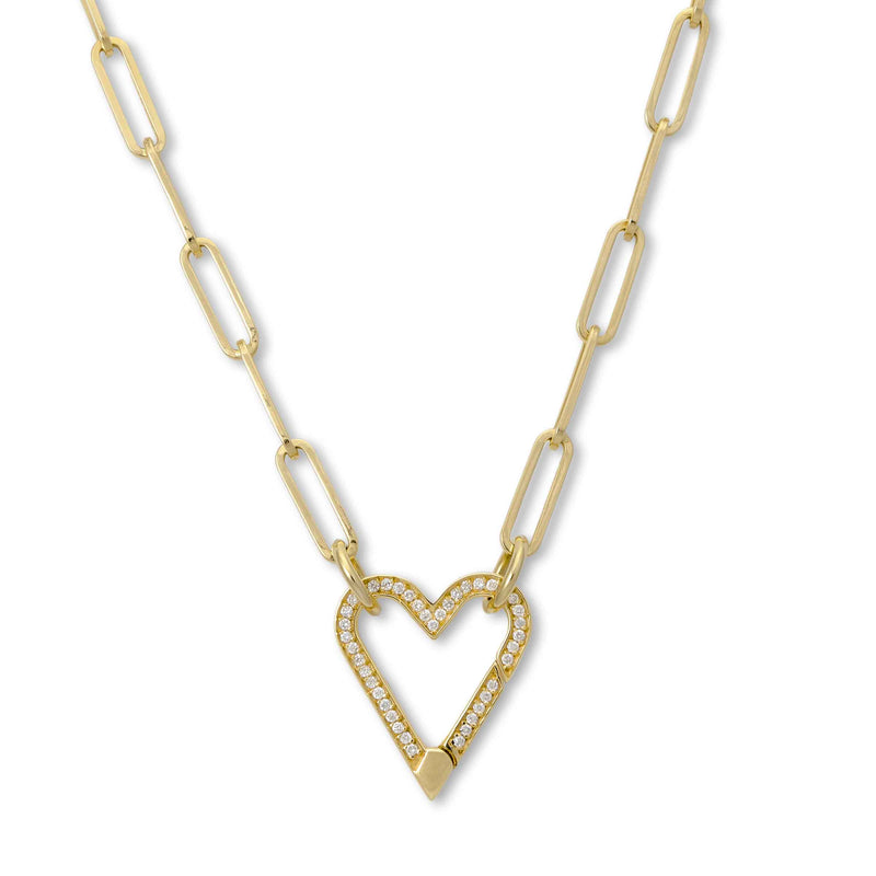 Heart Shape Push Lock Clasp with Diamonds, 14K Yellow Gold