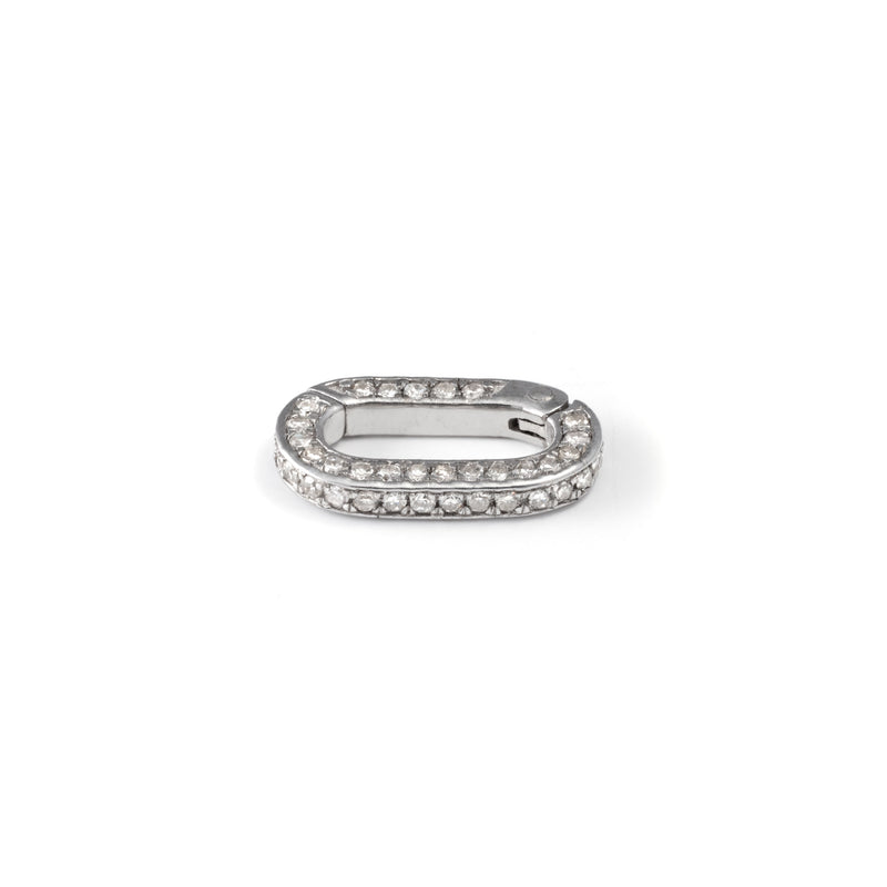 Oval Diamond Hinged Lock Clasp, 14K White Gold