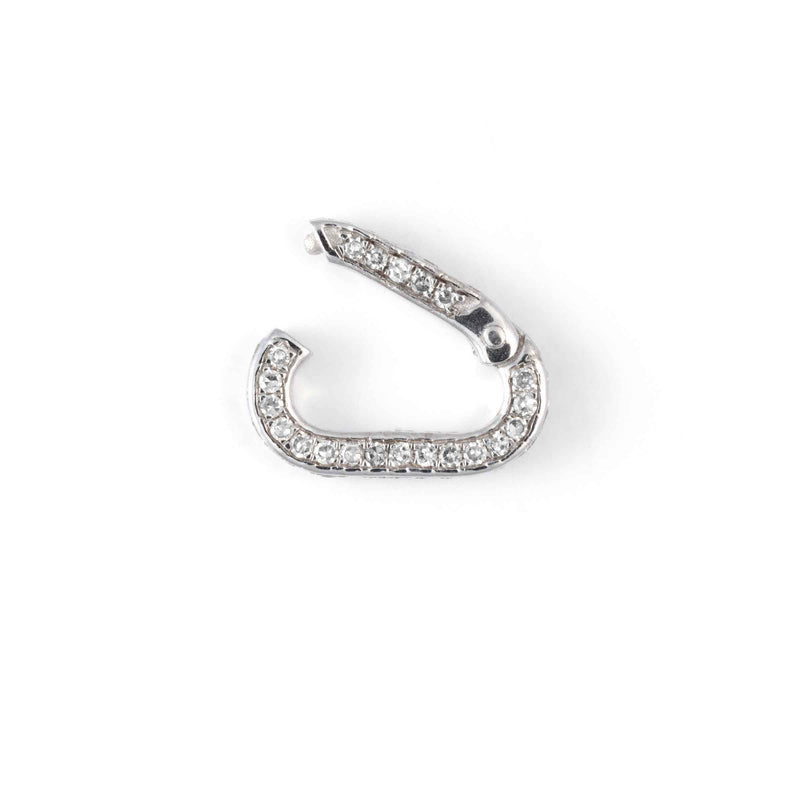 Oval Diamond Hinged Lock Clasp, 14K White Gold