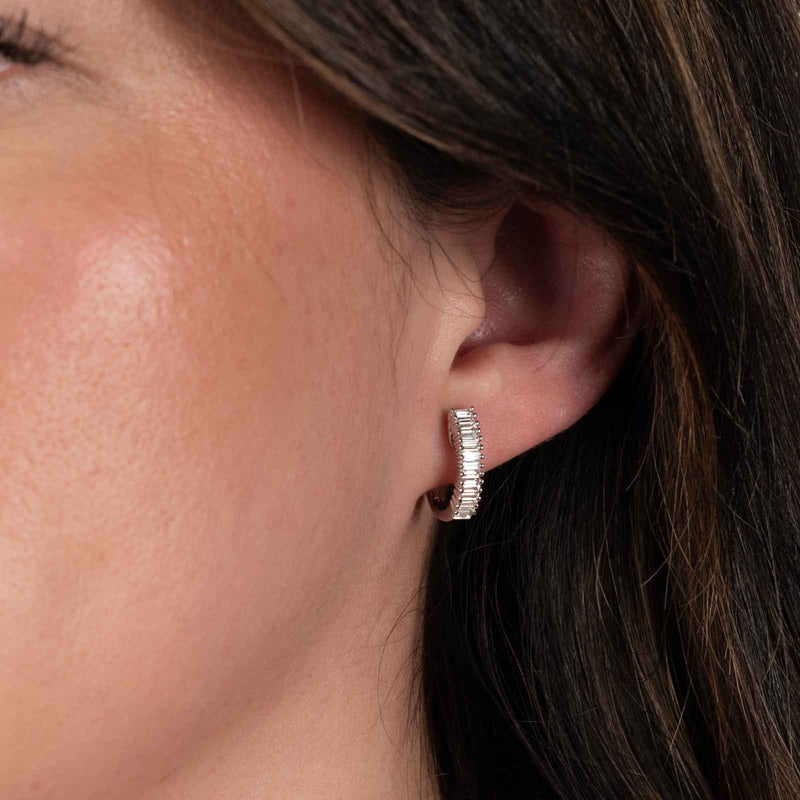 Baguette Diamond Hoop Earrings, .67 Carat, .55 Inch, 18K White Gold