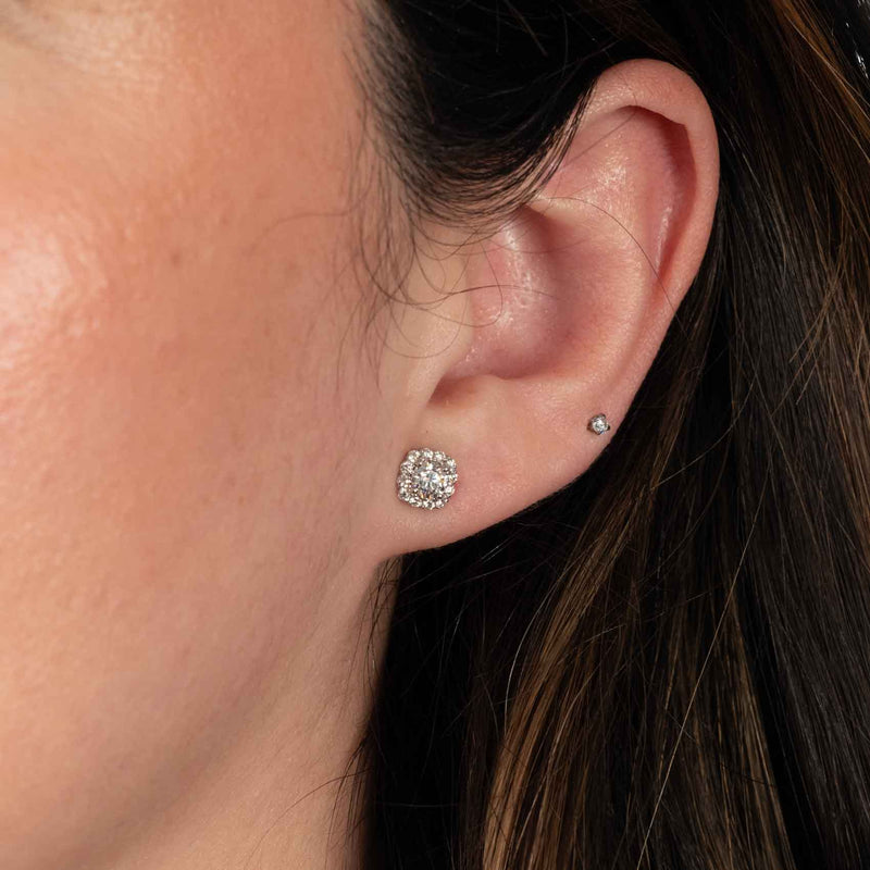 Square Diamond Halo Stud Earrings, 14K White Gold