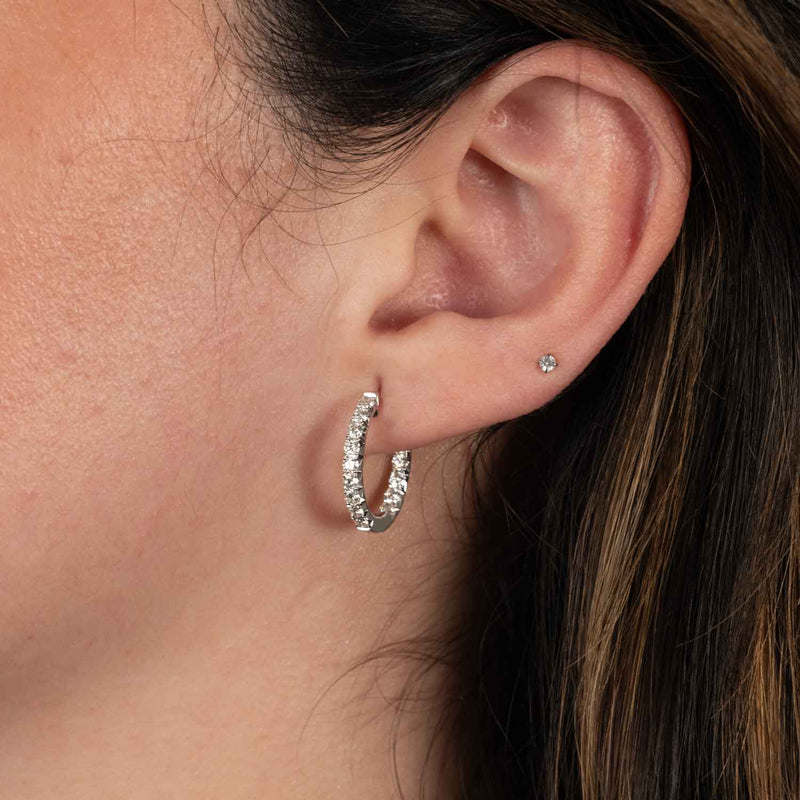 Inside Out Diamond Hoops, .60 Inch, 1 Carat, 14K White Gold