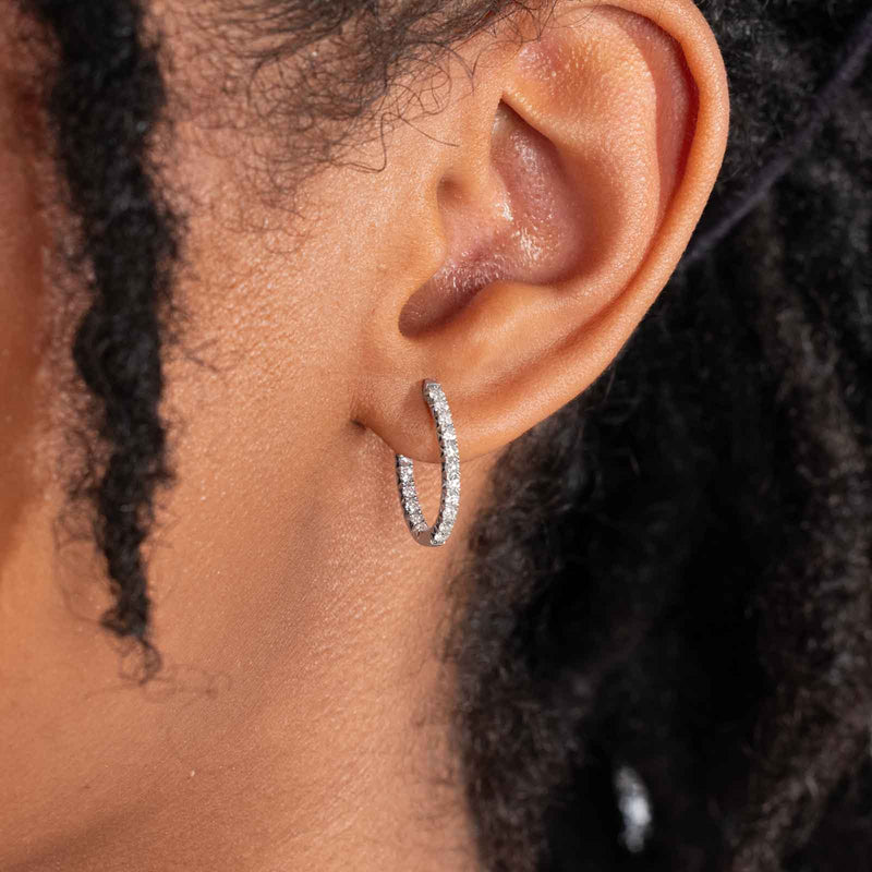 Oval Inside Out Diamond Hoops, .75 Carat, 14K White Gold