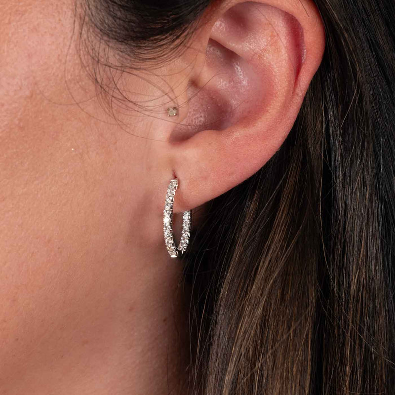 Oval Inside Out Diamond Hoops, .75 Carat, 14K White Gold