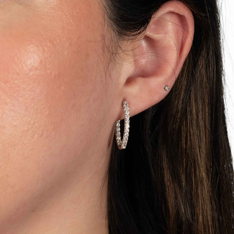 Oval Inside Out Diamond Hoops, 1 Carat, 14K White Gold