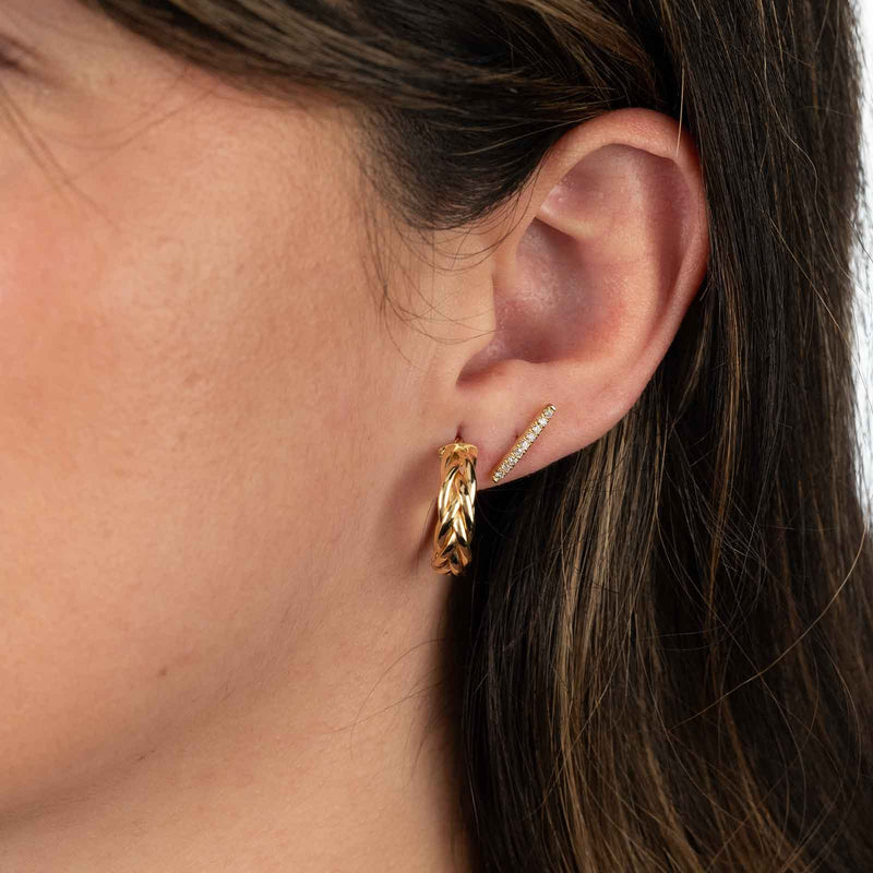 Diamond Bar Stud Earrings, 14K Yellow Gold