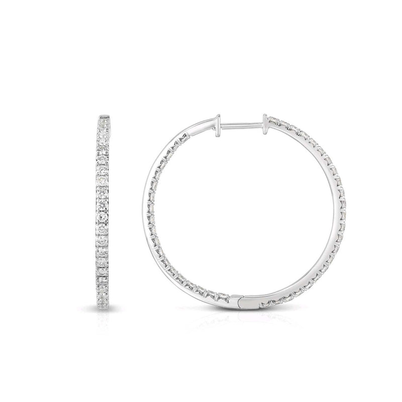 Inside Out Diamond Hoops, 1.25 Inches, 2 Carats, 14K White Gold