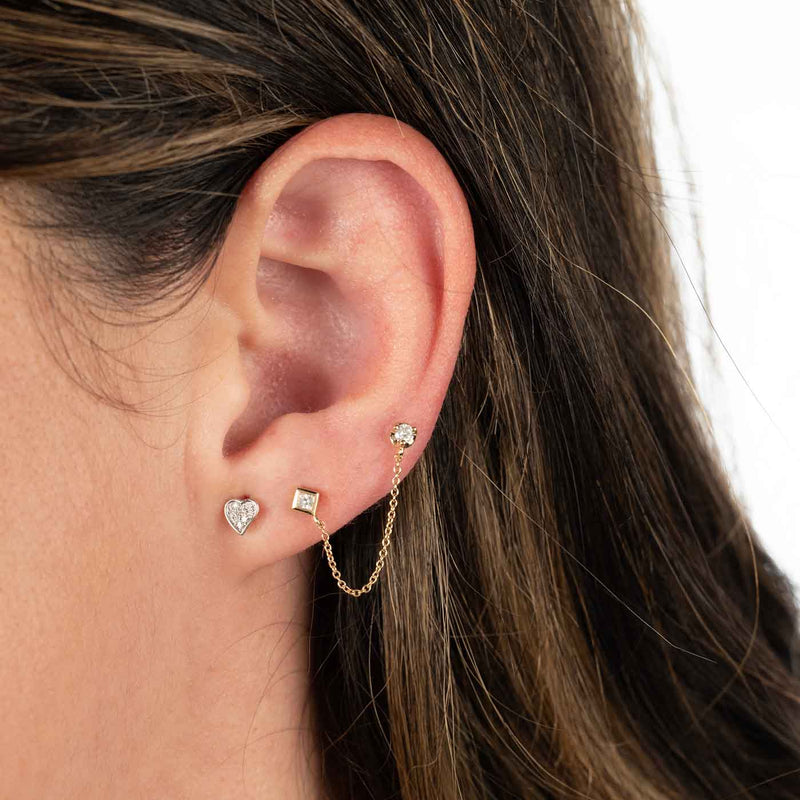 Petite Pavé Diamond Heart Earrings, 14K White Gold