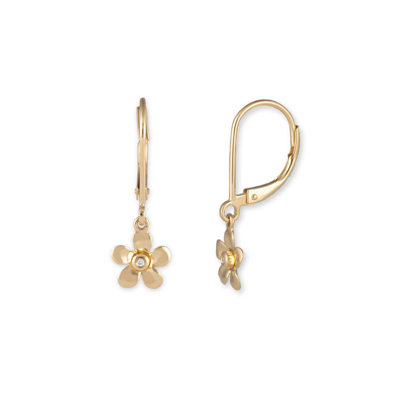 Child's Flower Dangle Earrings, 14K Yellow Gold