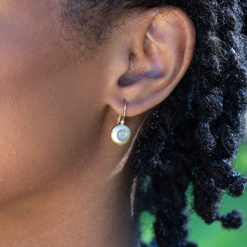 Pavé Diamond Hammered Leverback Earrings, 14K Yellow Gold