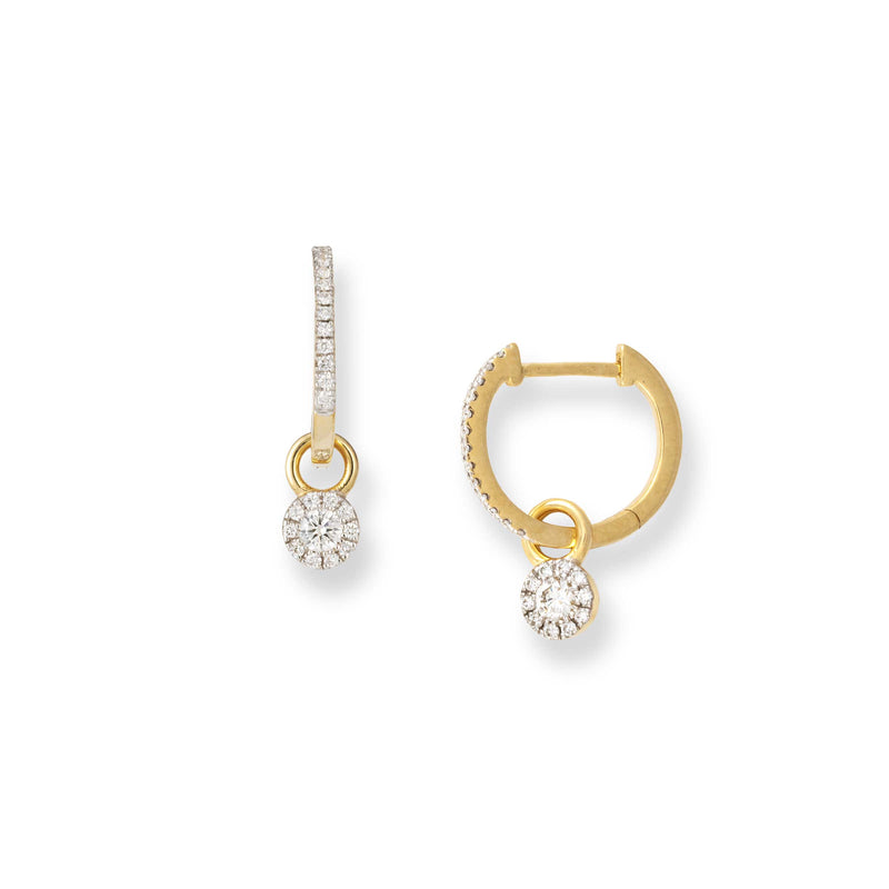 Diamond Hoop Earrings with Diamond Dangle, 14K Yellow Gold