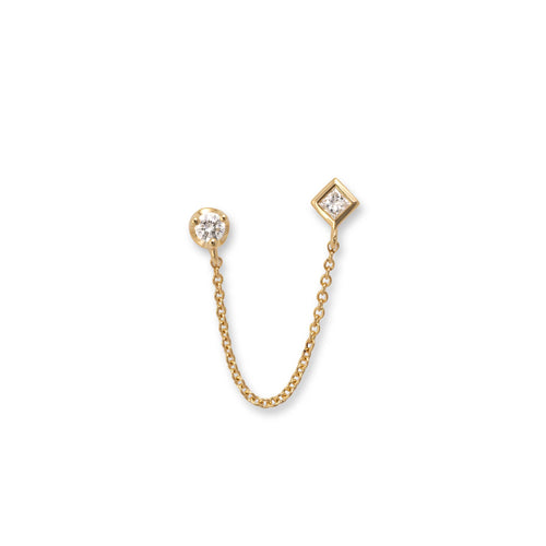 Double Stud Diamond Single Earring, 14K Yellow Gold